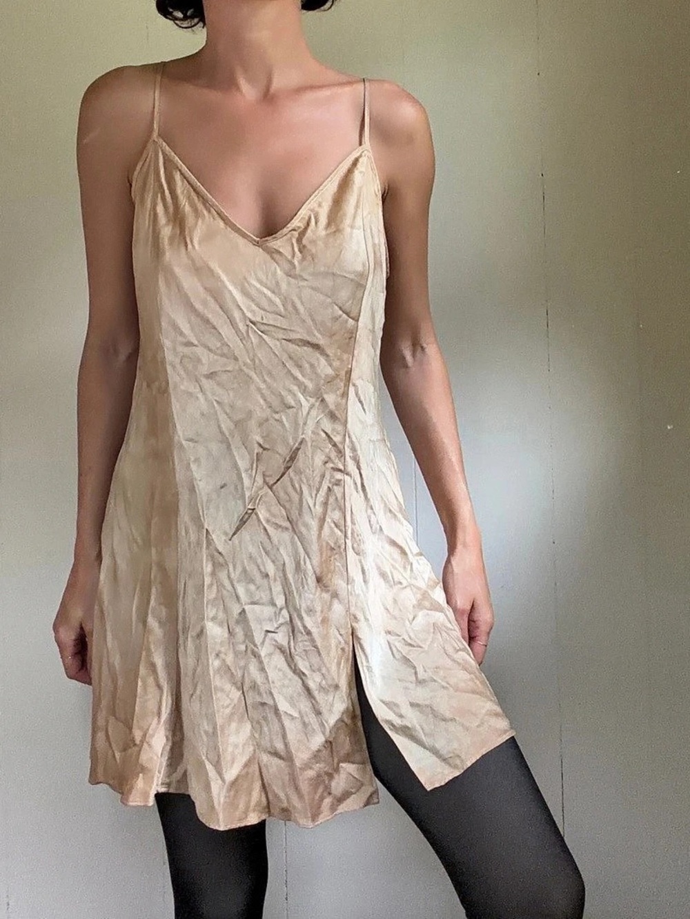 Victoria's Secret 10% Silk Mini Slip Dress in tan Brown Size L